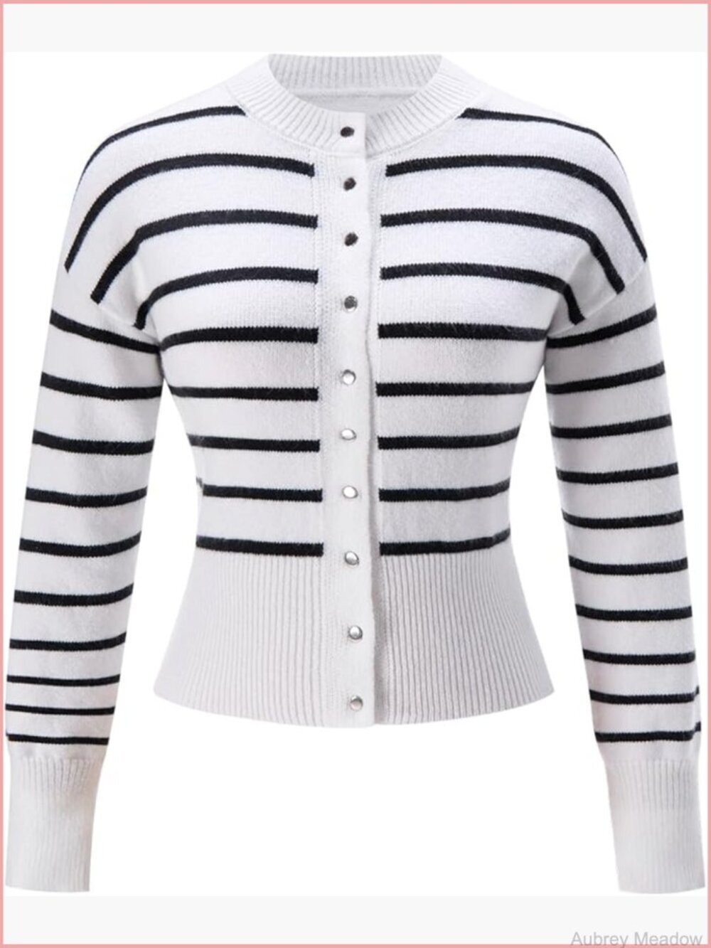 Women's Striped Button Down Cardigan Sweater Fitted Knit Long Sleeve Work Office